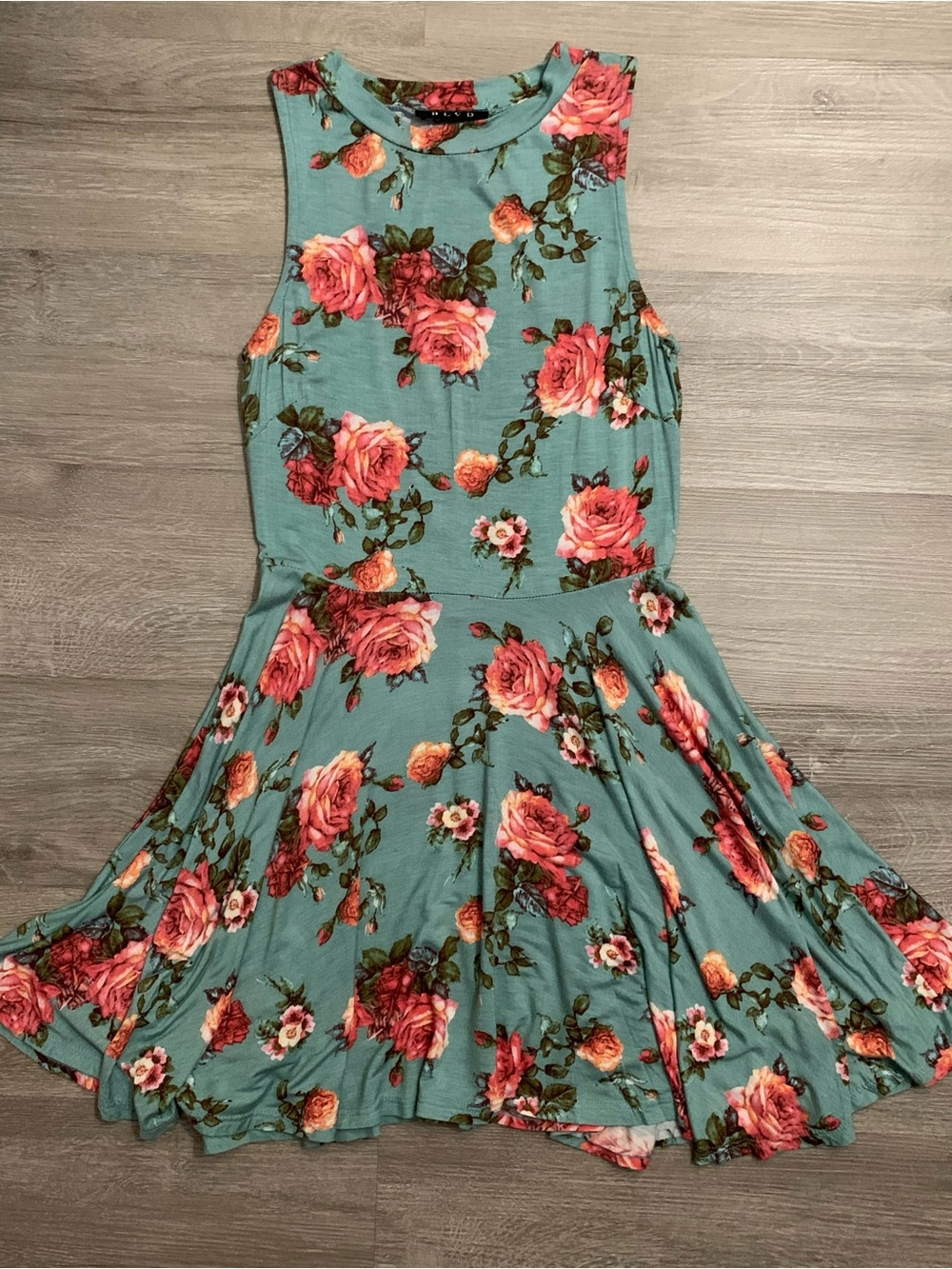 BLVD Teal Floral Sleeveless Skater Dress with Cutout Back